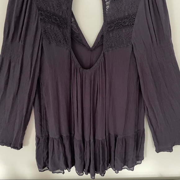 Free People Navy Blue Lace Detail Boho Blouse| Size Medium - Picture 10 of 16